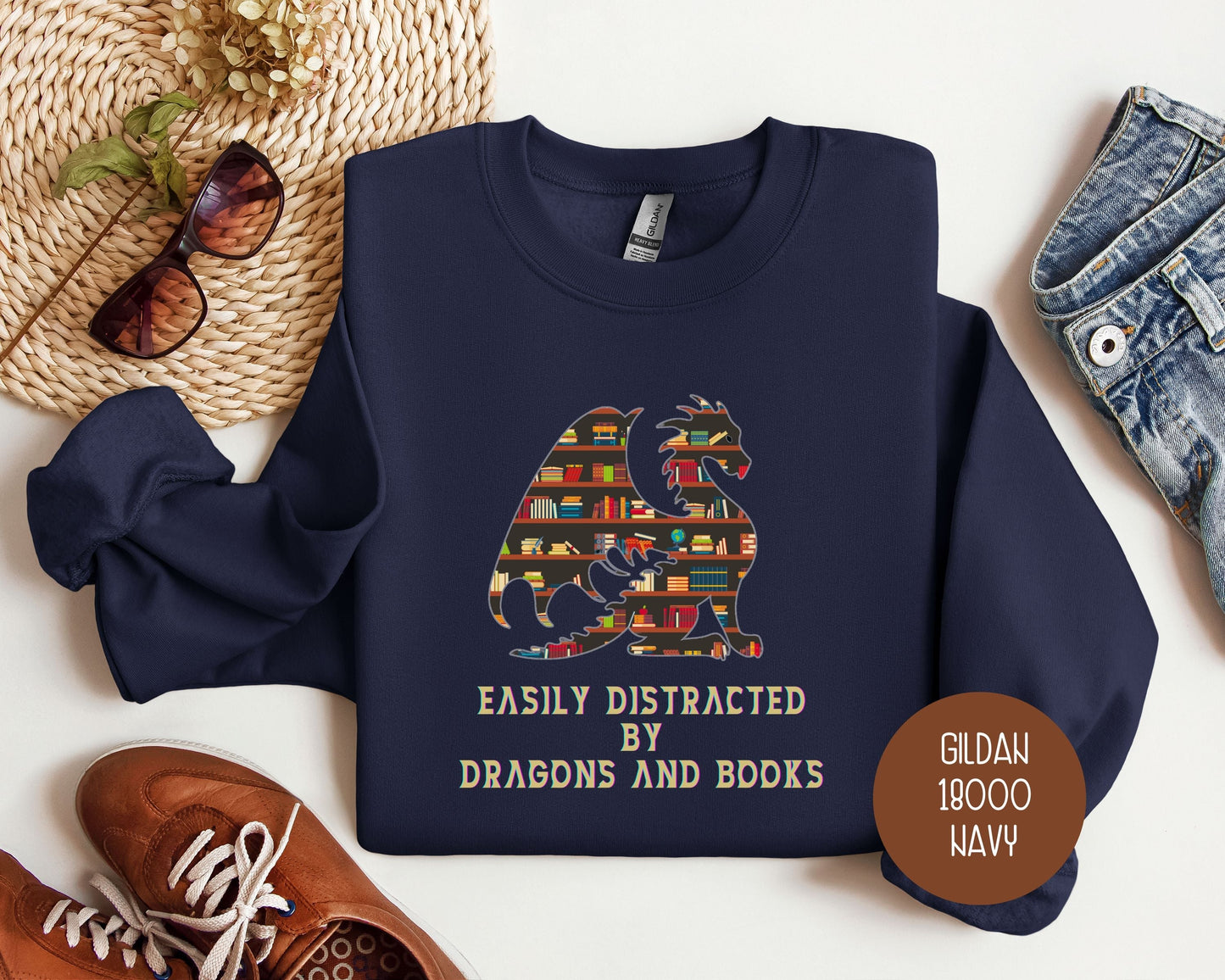 Sweat-shirt Facilement Distrait(e) par les Dragons et les Livres