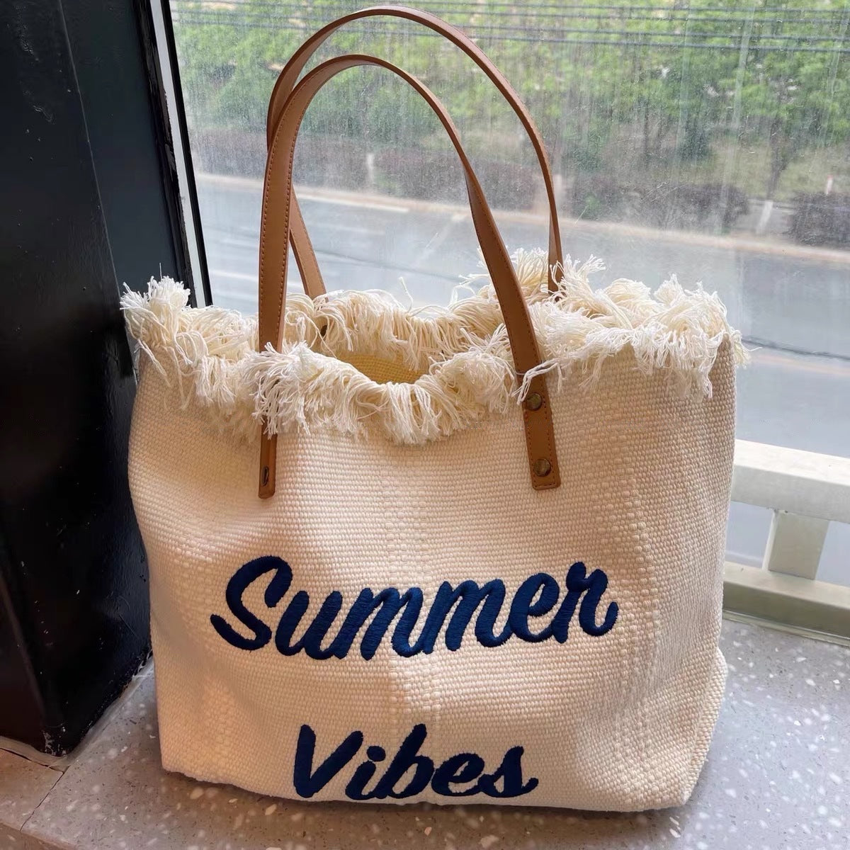 Sac de plage en toile brodée en 7 couleurs joyeuses