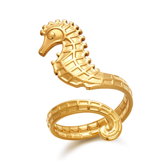 European and American InS-style jewelry rings and bracelets, 18K gold seahorse rings, simple, light luxury and high-end jewelry