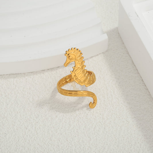 European and American InS-style jewelry rings and bracelets, 18K gold seahorse rings, simple, light luxury and high-end jewelry
