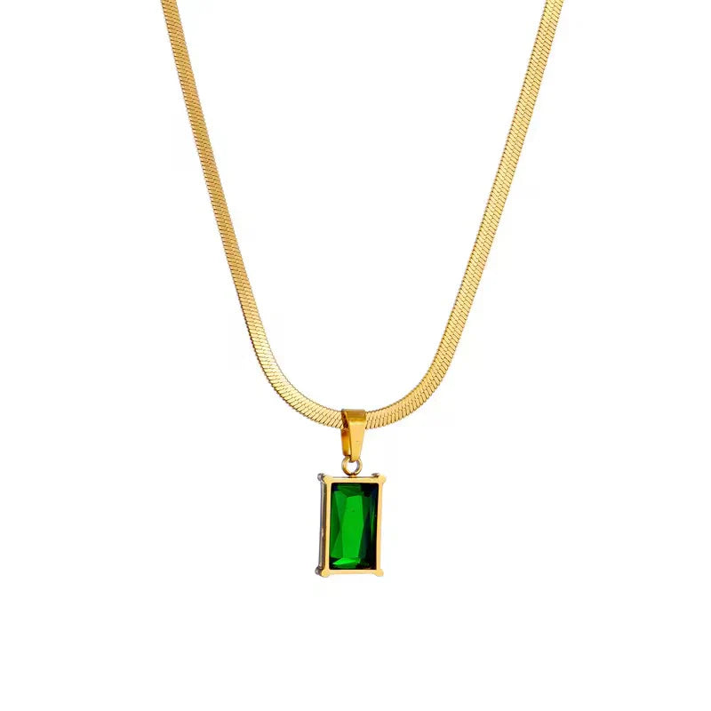 Collier pendentif chaîne chevrons émeraude
