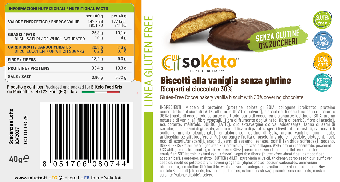 COMBO 4 Crostatine Senza Glutine al cacao + 4 Biscotti Senza Glutine VANIGLIA ricoperti di cioccolato 0% zuccheri
