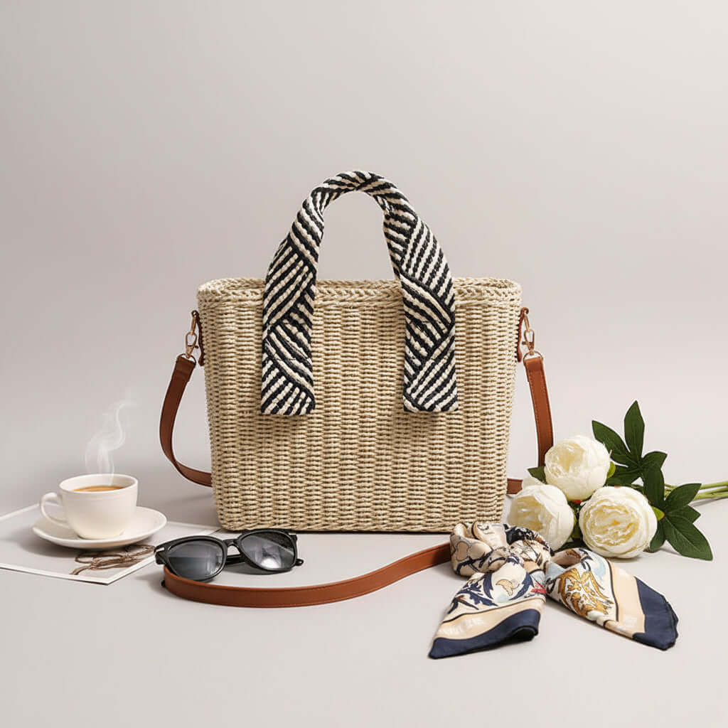 Sac de plage en paille tressée pour les vacances