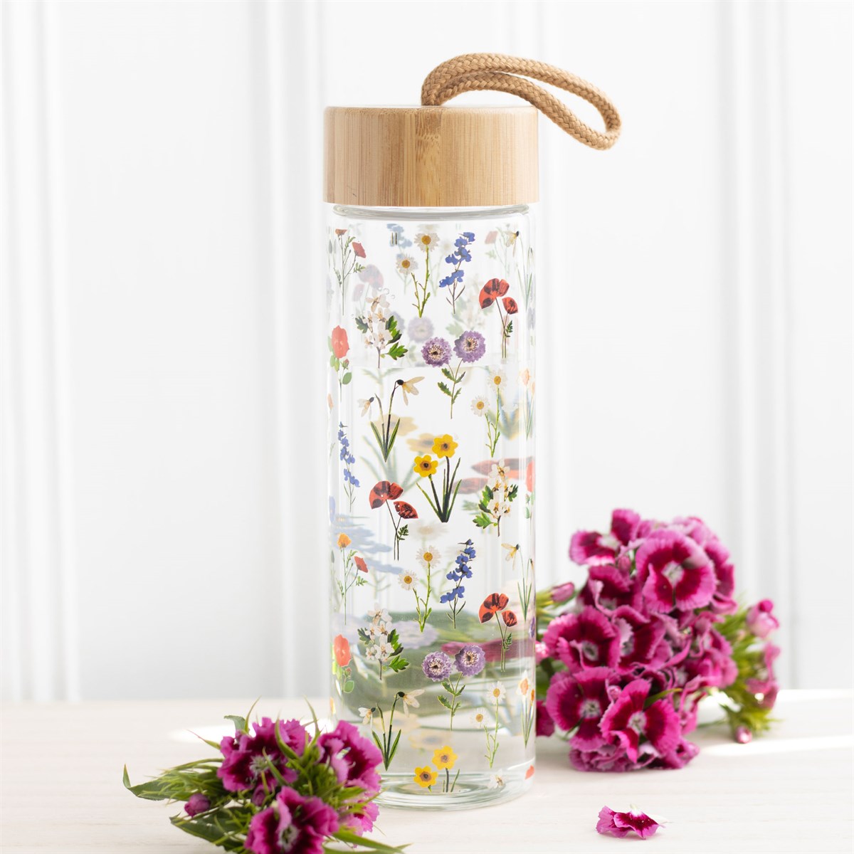 Bouteille d'eau en verre et bambou Wildflower
