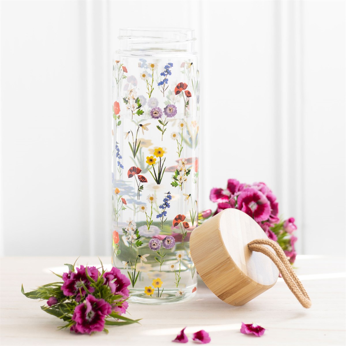 Bouteille d'eau en verre et bambou Wildflower