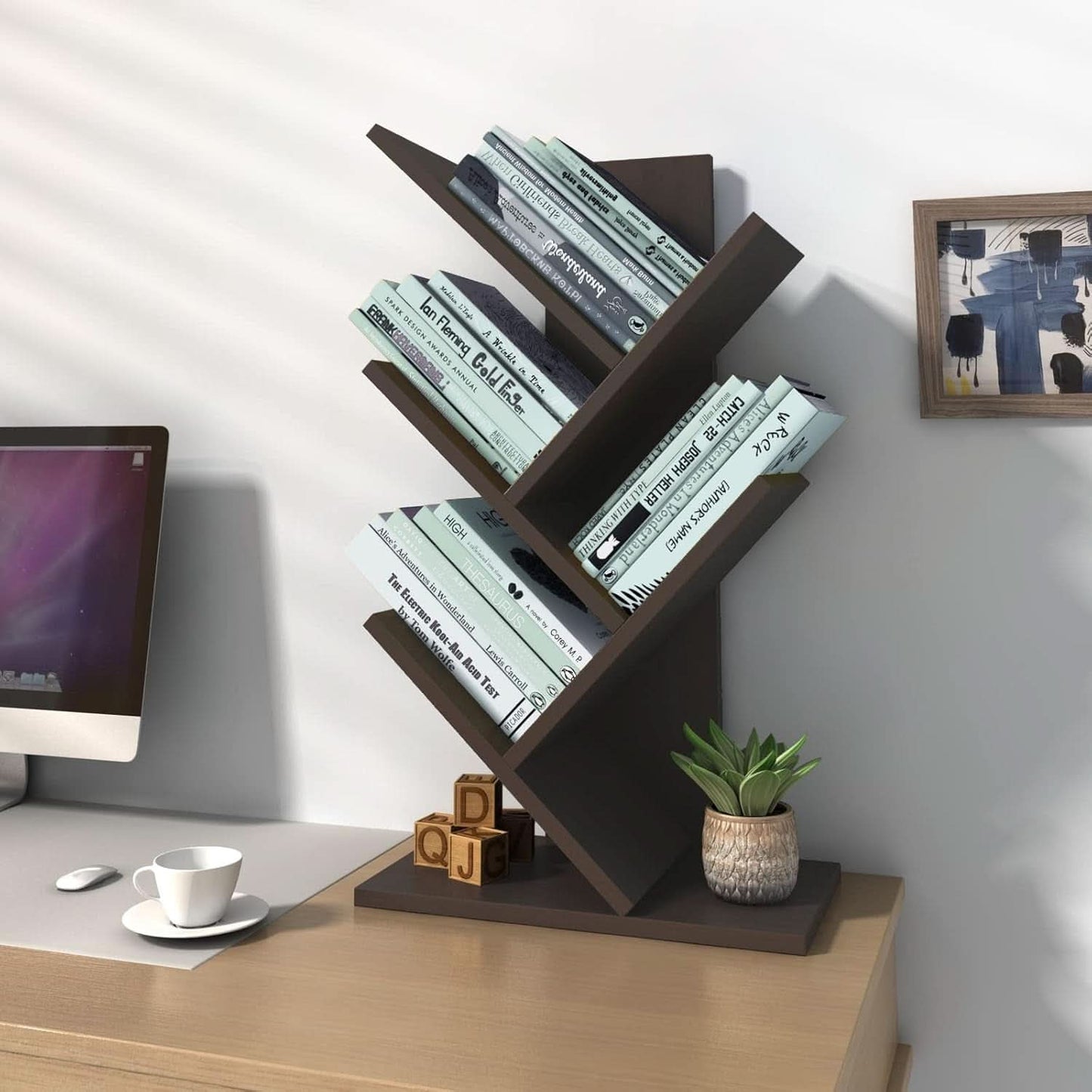 Wooden 5 Tier Book Tree Bookshelf For Displaying Books And Magazines-4
