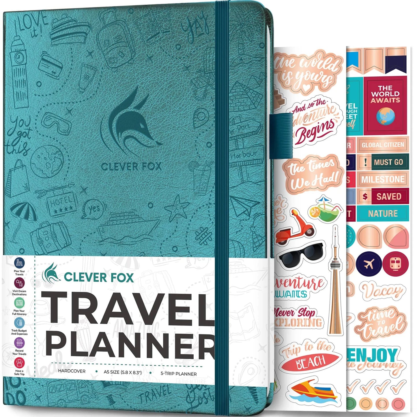 Carnet de Voyage Clever Fox – Carnet de Voyage avec Planificateur de Budget, Liste de Colisage, Suivi des Dépenses et Journal de Bord – Organisateur d'Itinéraire de Voyage pour Femmes, Hommes et Couples – Couverture Rigide