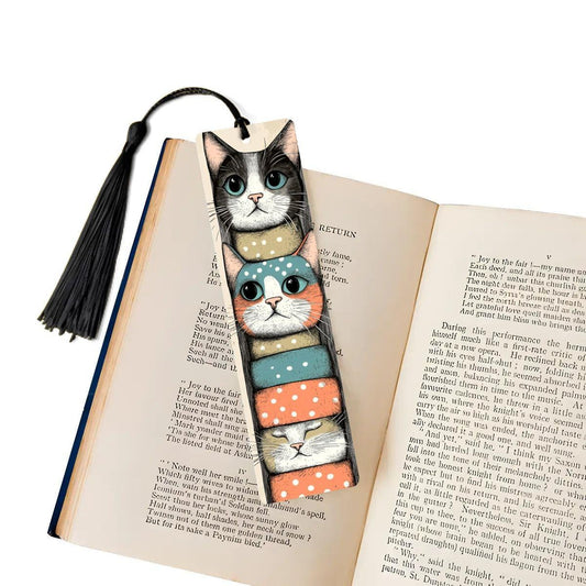 ColorFlow | Stacked Cats Metal Bookmark Quirky Retro Feline Illustration Playful Kitty Art Double Sided Design | Optional Personalization-0