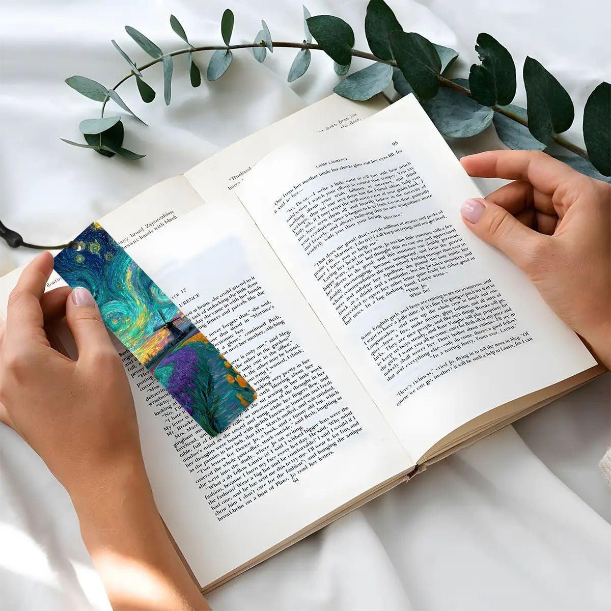 ColorFlow | Vibrant Tulip Field Windmill Metal Bookmark Van Gogh Style Sunset Swirl Art Double Sided Aluminum Reading Gift | Optional Person-4